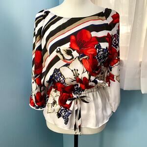 WHBM Striped and Floral Drawstring Waist Top Size XS